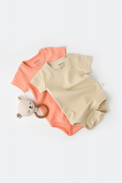 Evelise Σετ 2 unisex βρεφικά κορμάκια - 100% βαμβάκι - Ροζ/Κρεμ BabyCosy (Μέγ...