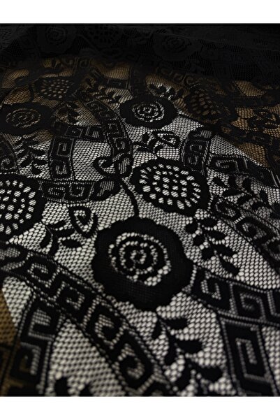 METERİAL 150 cm Wide Black Lace Fabric – Floral and Geometric Patterned Eveni...