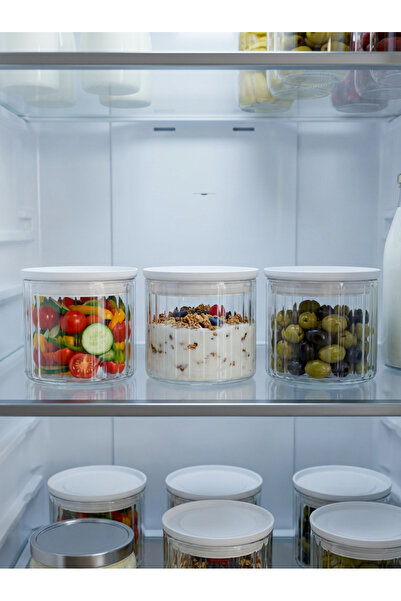 Countra 3-Piece Line Patterned Vacuum Lid Glass Breakfast Storage Container T...