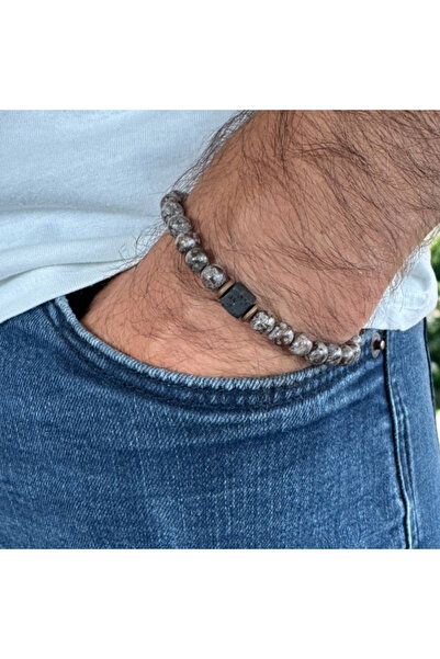 Ezera Alaric Men's Bracelet from Brown Snow Flake Obsidian with Lava Stone