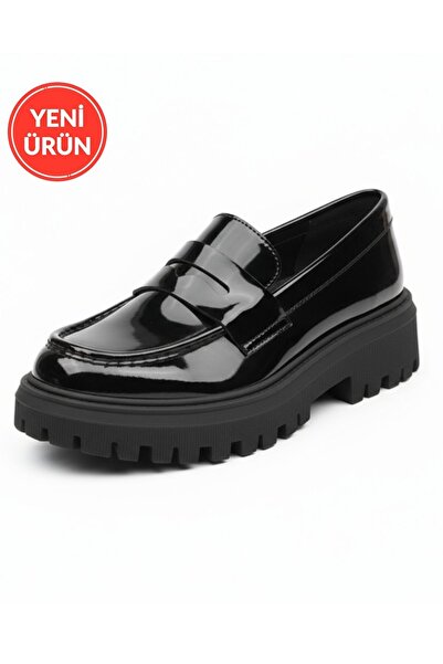 MARSHETTA Lucette Model Black Patent Leather Thick Soled Women's Loafer Casua...