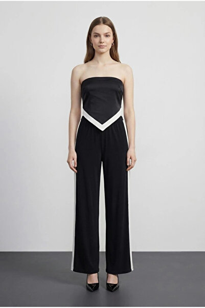 Quzu Contrast Detailed Trousers Black