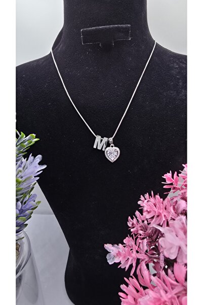ahsenaksesuar2025 Kişiye Özel M Harfli Kalp Kolye Altın ve Gümüş Renkli Zirko...