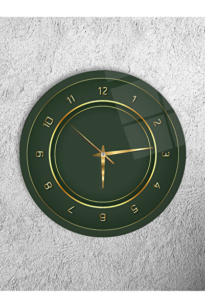 Olinpa KIRILMAZ CAM DUVAR SAATİ , HEM TABLO HEM SAAT YEŞİL GOLD DETAYLI LÜKS ...