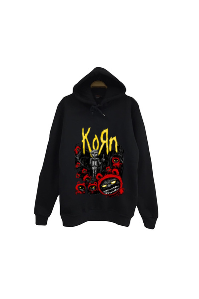 fame-stoned Korn - Rock - Trupa - Hanorac negru unisex cu imprimeu metalic, 1...