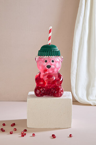 Lora Bianca Fenomen Bear – Green Hat Bear Glass Cup with Straw - 500 ml