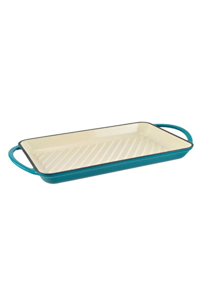 Perfect Home Enameled cast iron grill pan 33×21.5 cm – turquoise, with handles