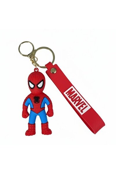 OEM Silicone Keychain with Spider-Man Style Superhero Figurine, Red-Blue