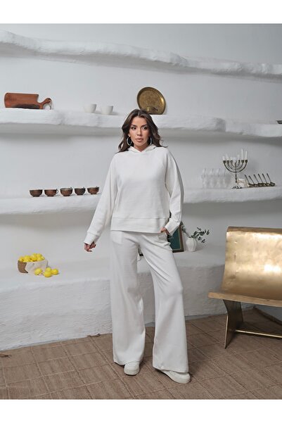 Paw Garage Women's Alexa Yumoş Knitwear Hooded Raglan Sleeve Blouse Pants Set