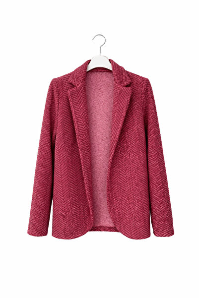 günay boutıque Herringbone Textured Stand Collar Women's Jacket – Burgundy