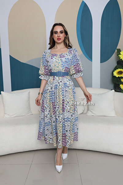 Warazan فستان ميد مشجر بلونين مع حزام