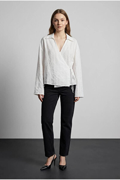 Quzu Bluză dublu piept cu detaliu de șireturi Ecru