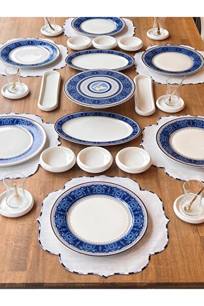 ROSSEV Porselen Kahvaltı Takımı Blue Banube 41 Parça 6 Kişilik