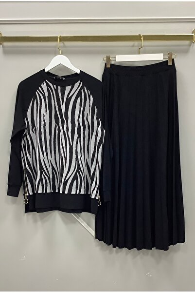 clemence Zebra Desenli Etekli Takım