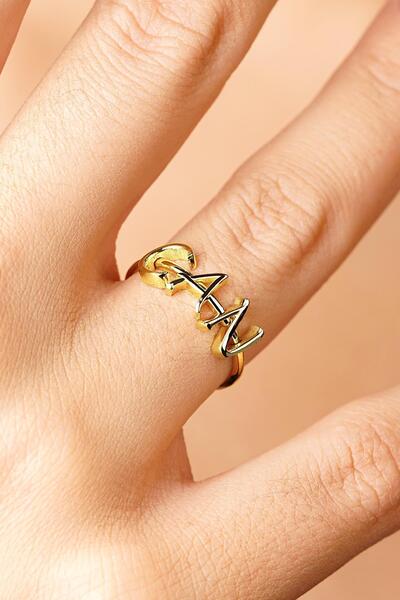 Fiyonk Kuyumculuk 14 Ayar Altın Kişiye Özel Tasarım İsim veya Harf Yüzük 3 Ha...