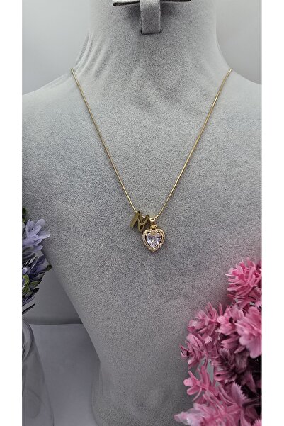 ahsenaksesuar2025 Kişiye Özel -N- Harfli Kalp Kolye Altın ve Gümüş Renkli Zir...