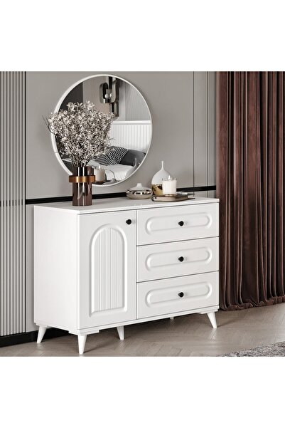 GuneyStore Roma Komple MDF Beyaz Aynalı Şifonyer - Ücretsiz Montaj
