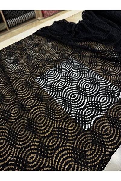 METERİAL Black Circle Patterned Guipure Lace Fabric - 130 cm Wide