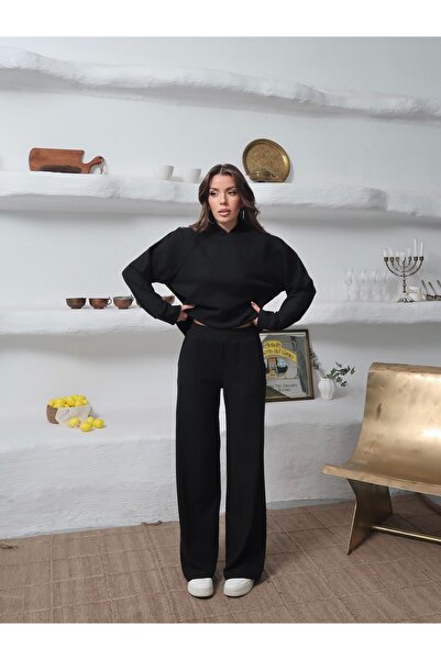 Paw Garage Women's Alexa Yumoş Knitwear Hooded Raglan Sleeve Blouse Pants Set