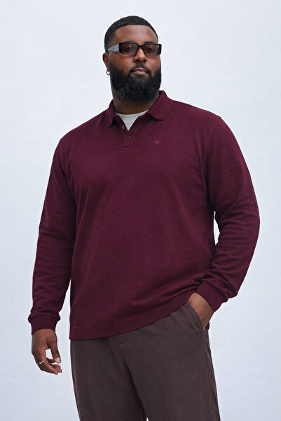 Maccali Men's Trend Large Size Burgundy Polo Collar T-Shirt