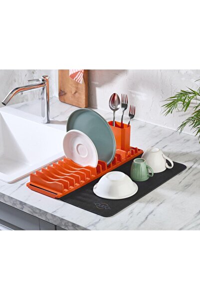 MHT Pratik Bulaşık Kurutma Matı Ve Düzenleyici Set Turuncu