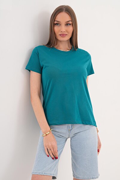 ŞİMAL Γυναικείο T-Shirt με λαιμόκοψη ποδηλάτου και μακρύ πίσω μέρος oversized...