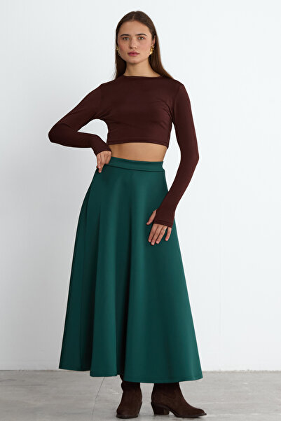 LADYA COLLECTION Yeşil Volanlı Mirel Uzun Etek