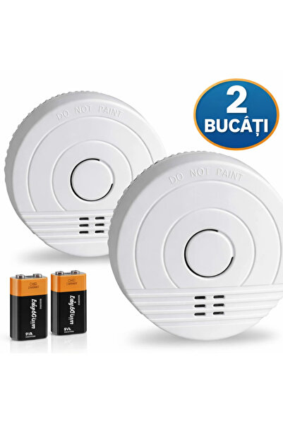 Andyssey Set of 2 smoke detectors with loud 85dB alarm, battery included and ...