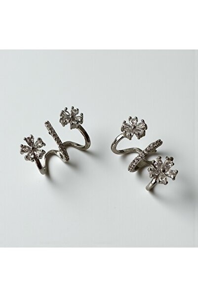 ALS Tasarım Dünyası Silver Color Single Ear Hole Triple Appearance Stone Stud...