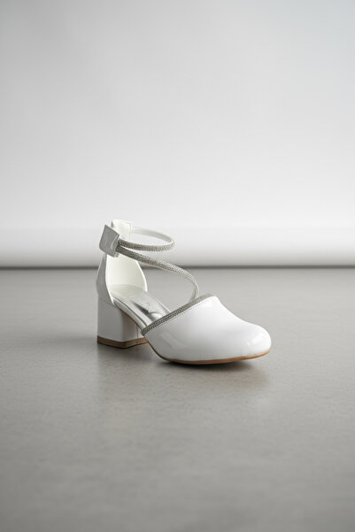 Adım Dünyası Pantofi cu toc din piele neagră pentru fete, cu bretele încruciș...