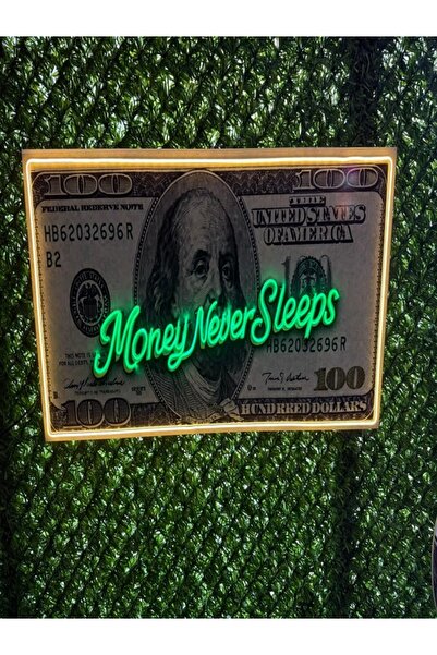 DHELEKTROMARKET Dolar Işıklı Neon Tablo - Money Never Sleeps 114x53 cm