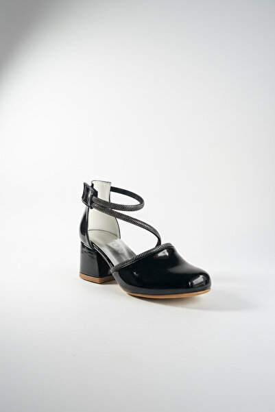 Adım Dünyası Κοριτσίστικα μαύρα δερμάτινα παπούτσια με τακούνι και λουράκια π...