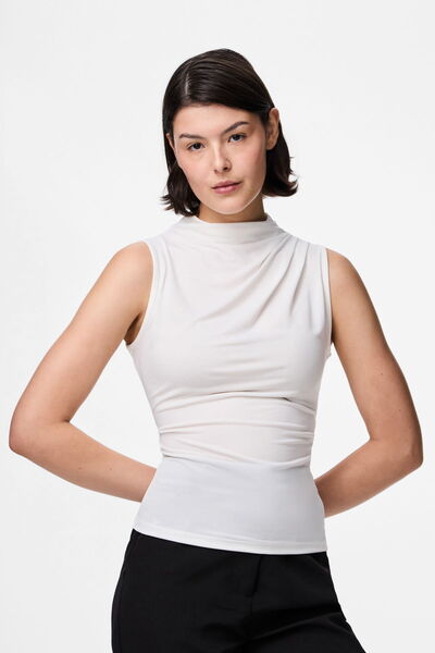 PIECES Pcmadison Women's Draped Slim Fit Sleeveless Blouse