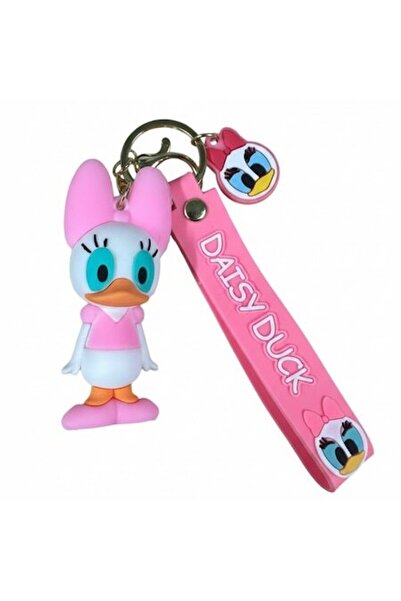 OEM Silicone Keychain with Pink Duck Figurine Cartoon Style and Decorative Strap
