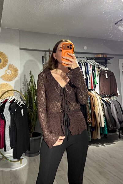 lady special Dantel Şal Yaka Önden Bağlamalı Bluz