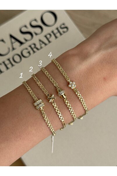 İREM YILDIZ Çelik Gold Zirkon Taş Detaylı Su Yolu Bileklik