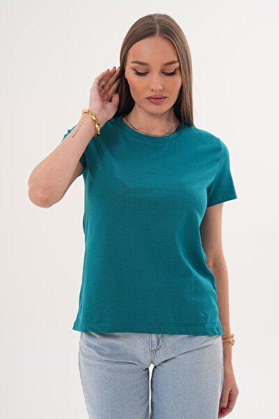 ŞİMAL Women's Crew Neck Long Back Crew Neck Oversized T-Shirt 260023