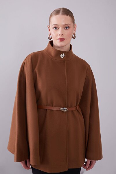 Levidor Tan Poncho with Hidden Belt Detail