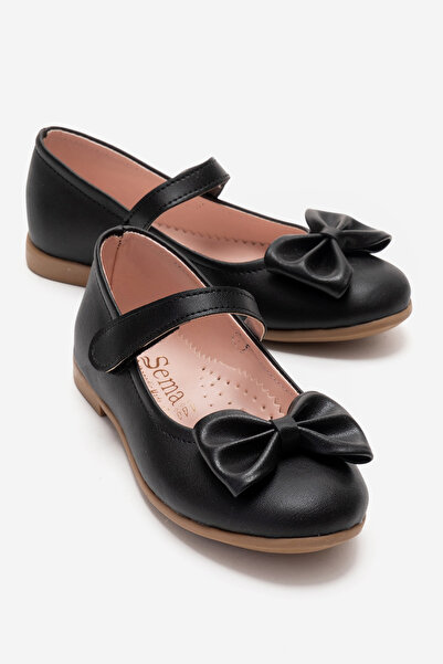 CCWAY AYAKKABI Pantofi pentru copii cu papion, piele neagră