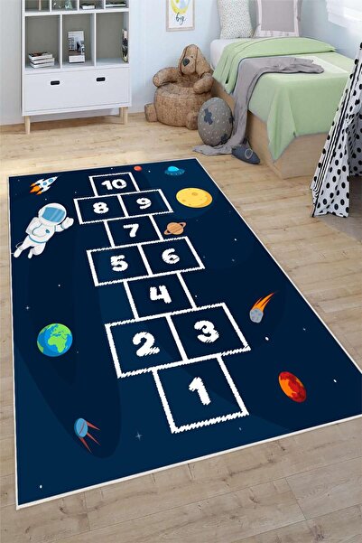 Pelura Halı Uzay Temalı Seksek Desenli Yıkanabilir Kaymaz Taban Çocuk Oyun An...