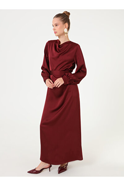 Refka Draped Collar Detailed Dress - Dark Red -