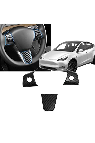 TESLA Model Y / Model 3 Direksiyon Simidi Dekoratif Kaplama Seti - 3'lü Set -...