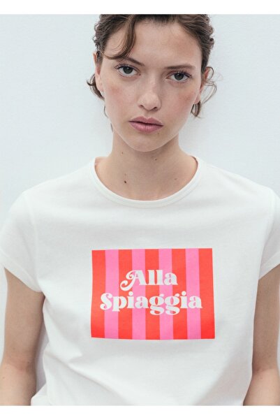 MANGO Woman Kayık desenli pamuklu tişört