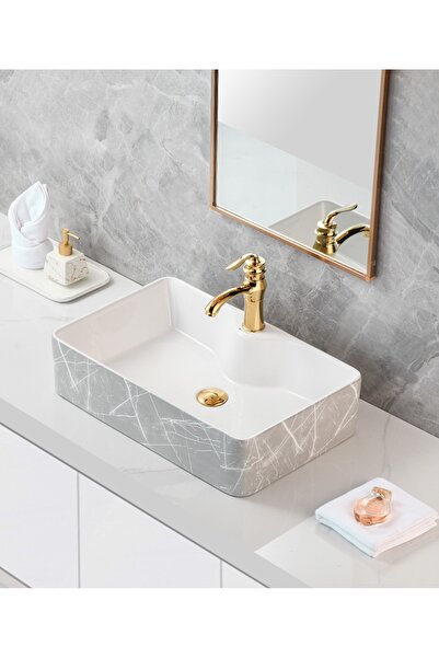 harmeh PRAG 3011 DESENLİ TEZGAH ÜSTÜ KARE LAVABO 60X40X14CM