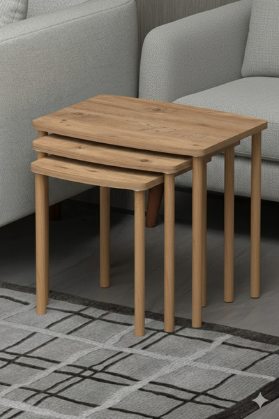 ygdecor 3'lü Zigon Sehpa Orta Sehpa Ahşap Ayaklı Sehpa Çay Sehpası Servis Seh...