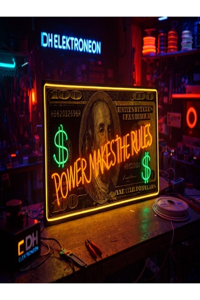 DHELEKTROMARKET Güç Kuralları Koyar Neon Dolar Işıklı Tablo 114x53 cm