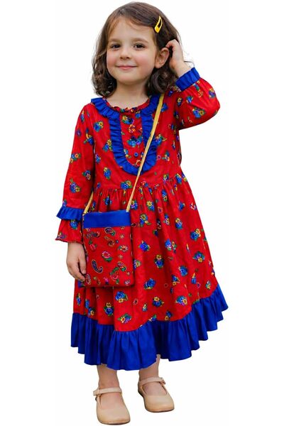 Generic Haq Al Laila Girls Dress, Traditional Emirati Heritage Floral Print D...