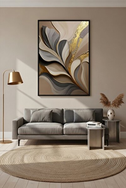 hollywest Modern Akışkan Çizgili Kahve Tonları ve Gold Tasarım | Modern Çerçe...