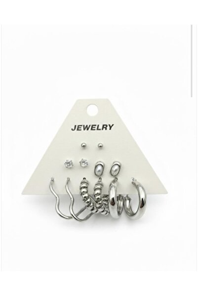 stainless steell طقم أقراط من الفولاذ المقاوم للصدأ باللون الفضي 12 قطعة (6 أ...