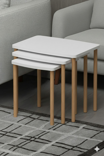 ygdecor 3'lü Zigon Sehpa Orta Sehpa Ahşap Ayaklı Sehpa Çay Sehpası Servis Seh...